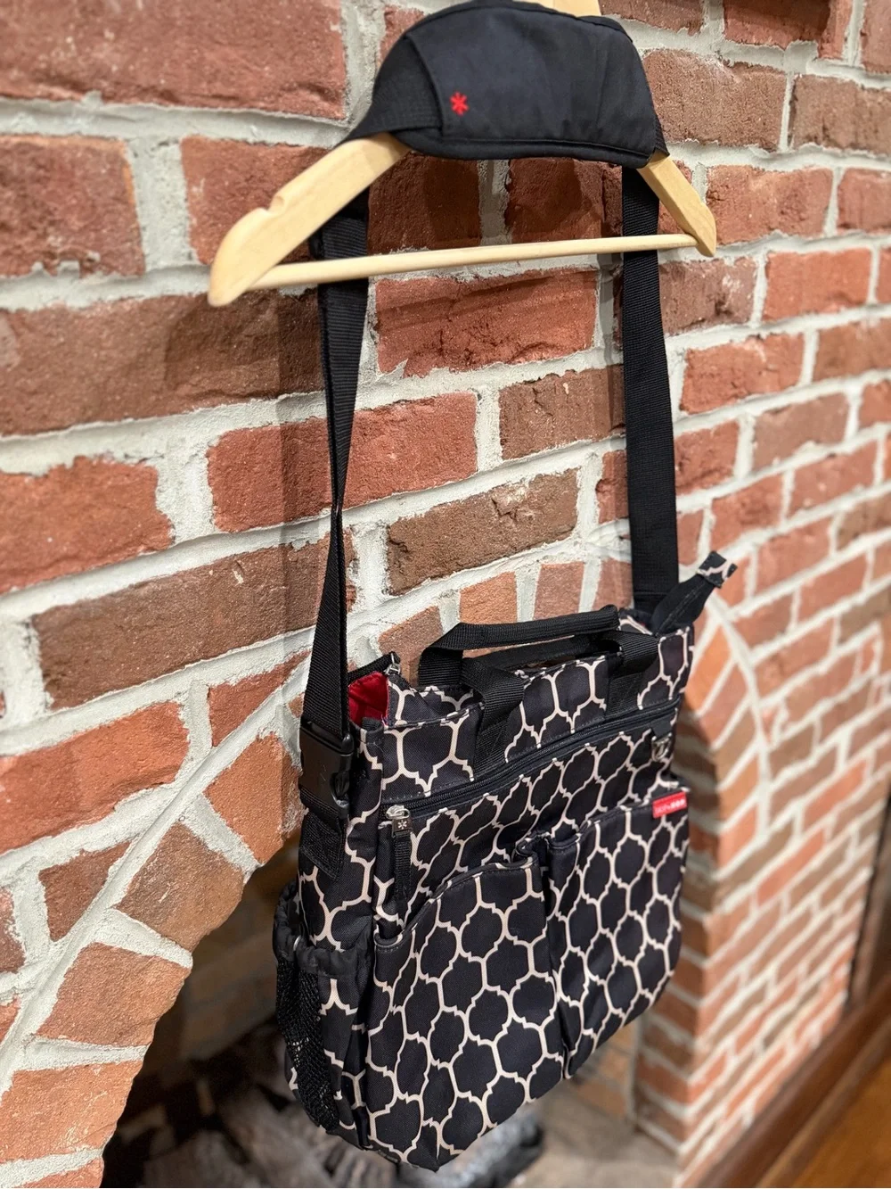 Skip Hop Black and Cream Geometric Convertible Diaper Bag